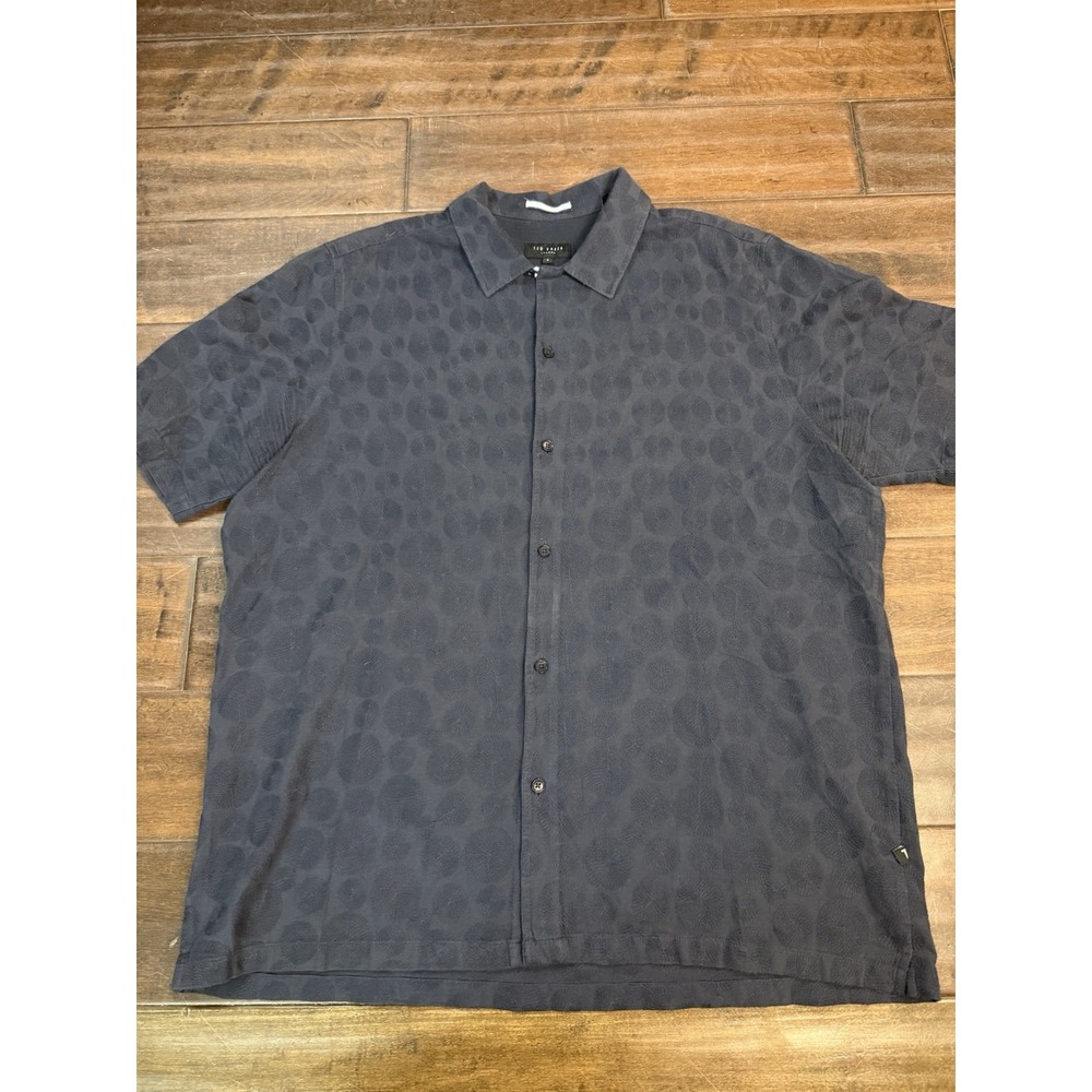 Ted Baker Textured Button Up Shirt Relaxed Short Sleeve |‎ Navy | Size 6 XXL
